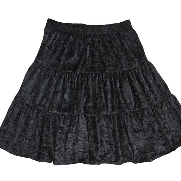 SUGAR KAINE Women's Black Crushed Velvet Tiered A-Line Skirt Stretch Size 14 - Picture 3 of 8